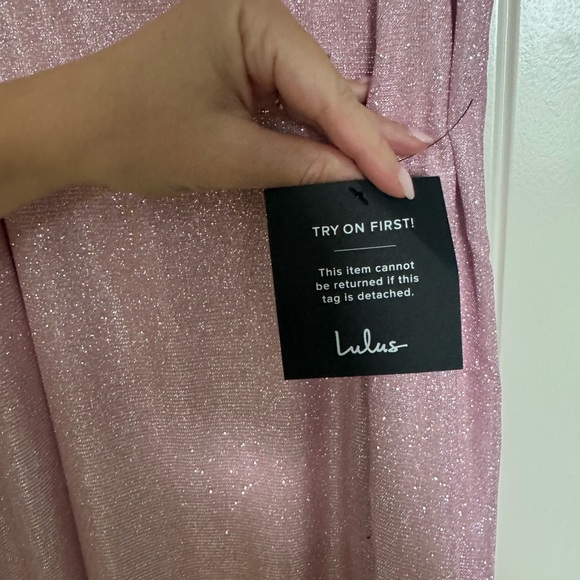 Lulu's Pink and Silver Spaghetti Strap Maxi Gown - Picture 4 of 4